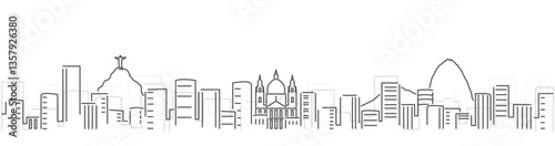 Rio de Janeiro Simple Dark Lines Skyline on White Background