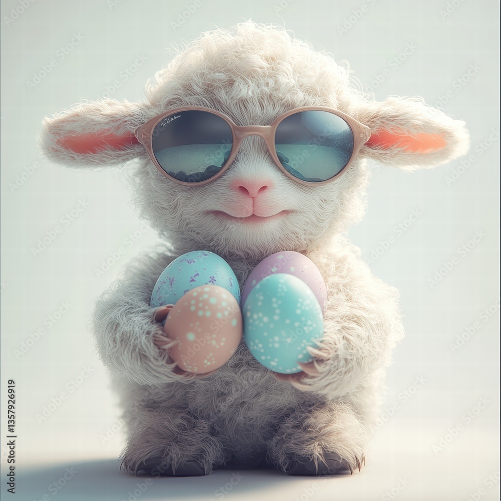 Adorable Lamb with Easter Eggs, selective focus Adorable Lamb with Easter Eggs, selective focus