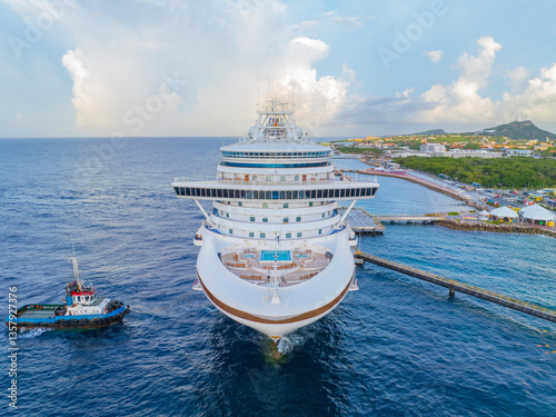 Luxurious cruise ship docked at Curacao Cruise Terminal in Otrobanda, city of Willemstad, Curacao. 