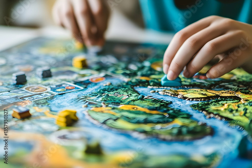 Engaging strategy board game in progress with detailed map design