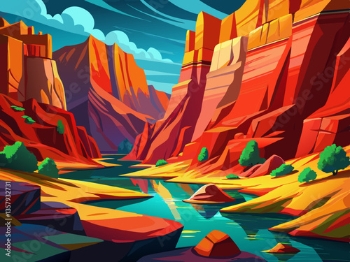 vector of  colorful red rocks of a gorge in arizona