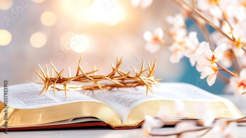 Golden Crown of Thorns rests on Holy Bible