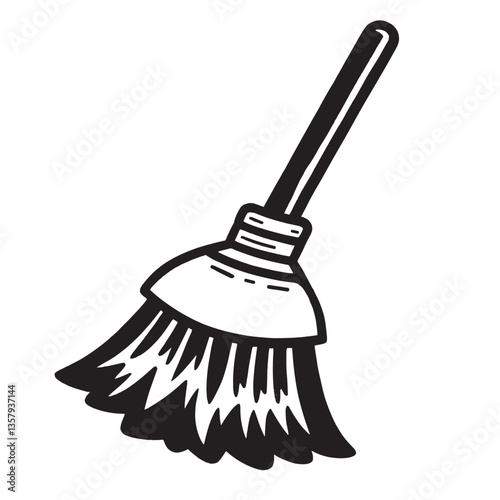 Broom Illustration in Black and White - Simple Household Cleaning Tool Design