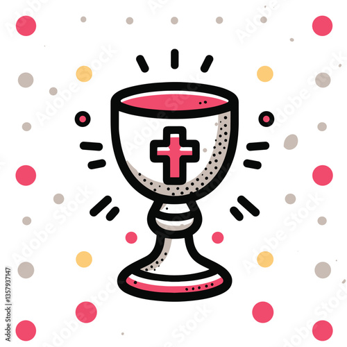 Holy Communion Chalice Icon with Cross - Vibrant Flat Illustration