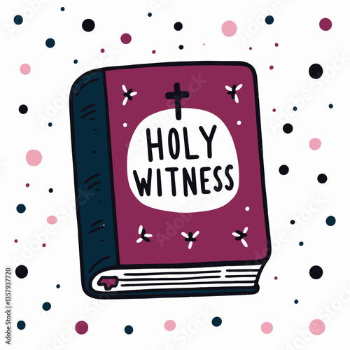 Holy Book Vector Illustration with Cross and Doodles