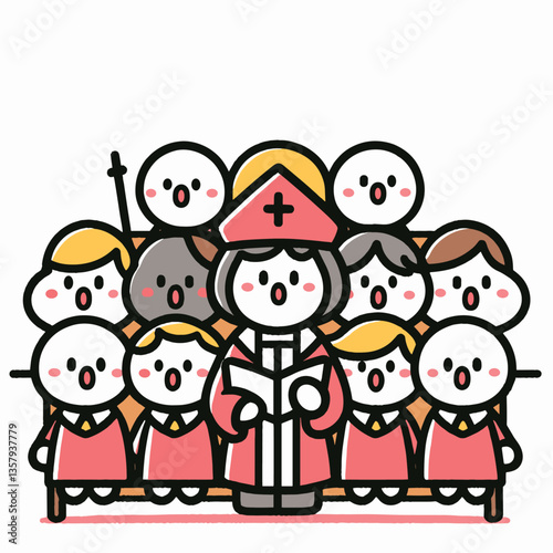 Cute Choir Group Singing Together - Flat Cartoon Illustration of Choir Performance