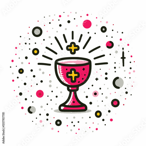 Holy Grail Icon in Retro Style with Dotted Background – Flat Illustration
