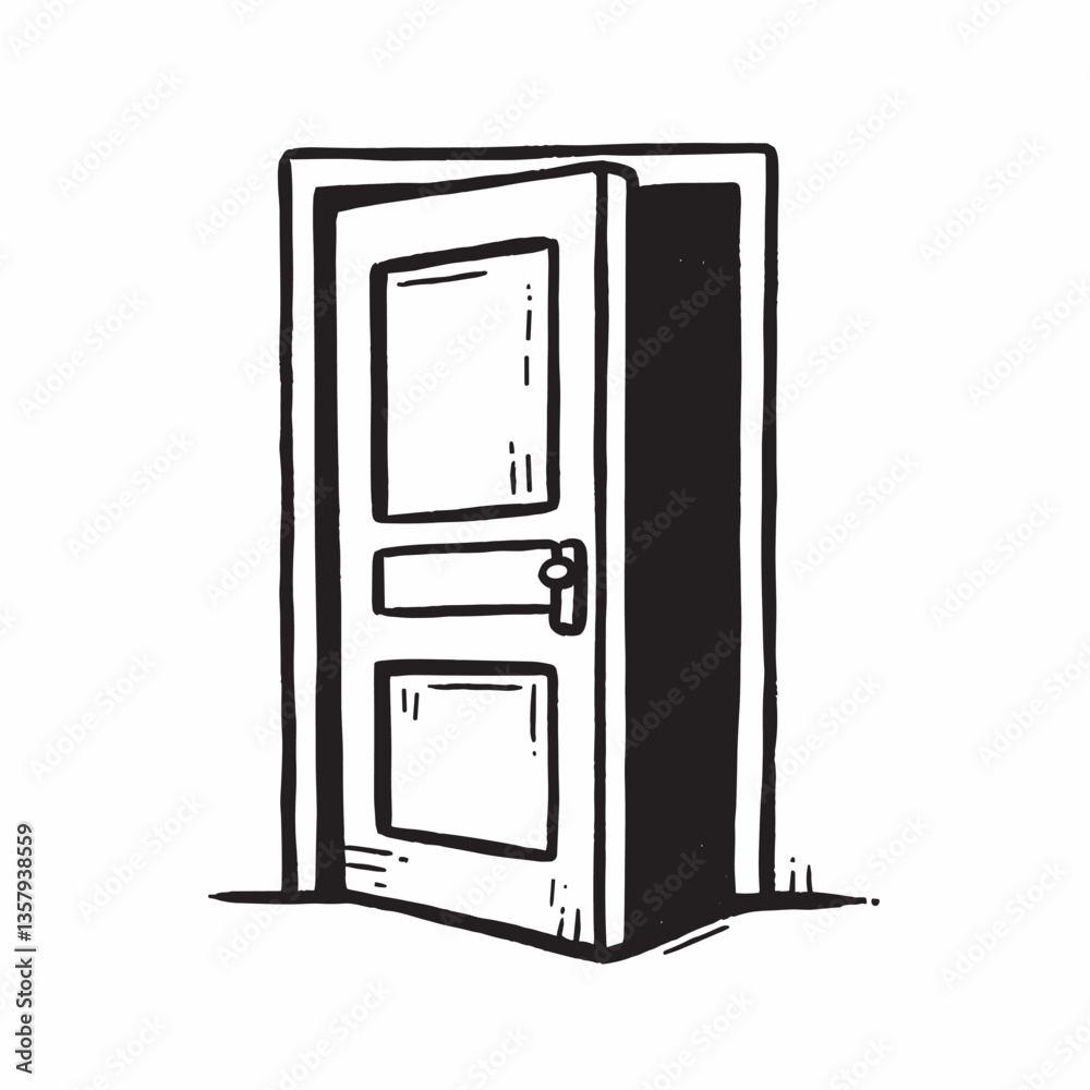 Open Door Line Art Illustration Capturing Opportunity and Mystery