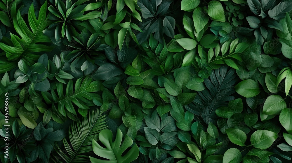 Fototapeta premium Lush Green Tropical Foliage Background Texture