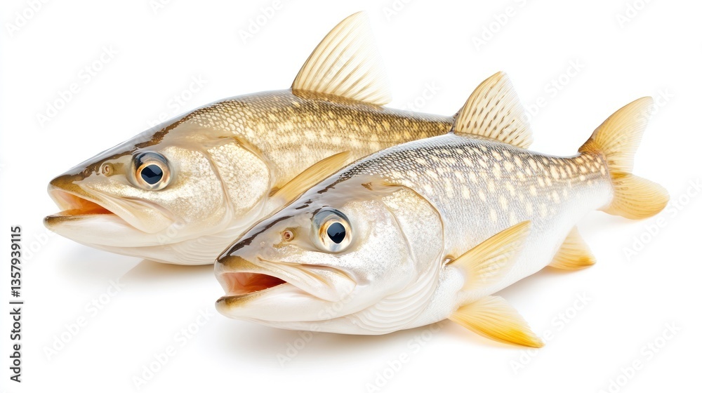 Two fresh fish on a white background display Two fresh fish on a white background display