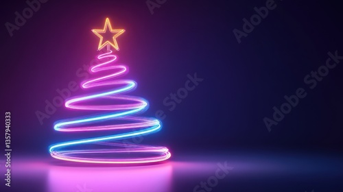 Neon Lights Form Abstract Christmas Tree Design