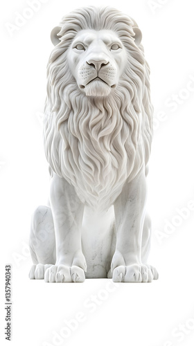 Isolated Background of a Regal White Lion Statue Sculpture Stone Art