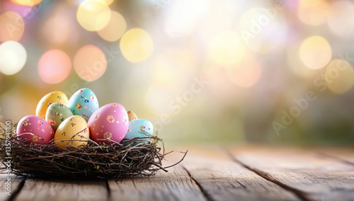 Empty wooden table background - easter spring theme 