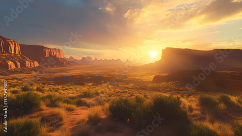 Golden Dawn in Majestic Mountain Landscape with Silhouetted Peaks and Serrated Shadows