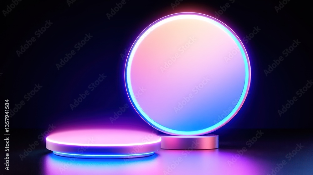Neon Lit Circular Platforms Abstract Background Design Neon Lit Circular Platforms Abstract Background Design