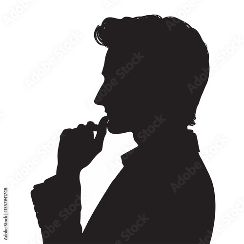 Silhouette of Thinking Man in Profile - Black and White Illustration