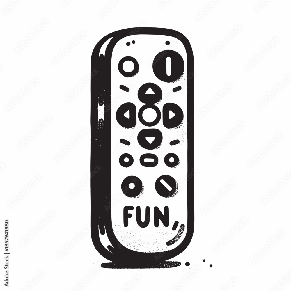 Black and White Fun Remote Control Illustration with Playful Design Black and White Fun Remote Control Illustration with Playful Design