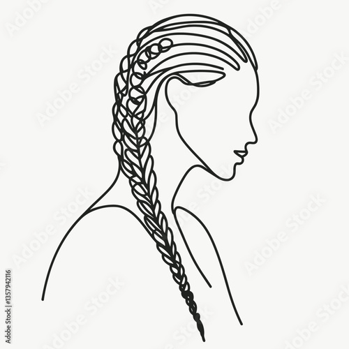 Elegance Captured One Line Art of Woman with Braided Hair