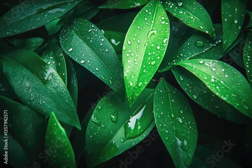 Lush green leaves glistening with dew drops (13)