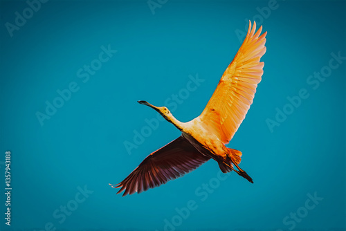 Fotografía Roseate Spoonbill Flight at Sunset
