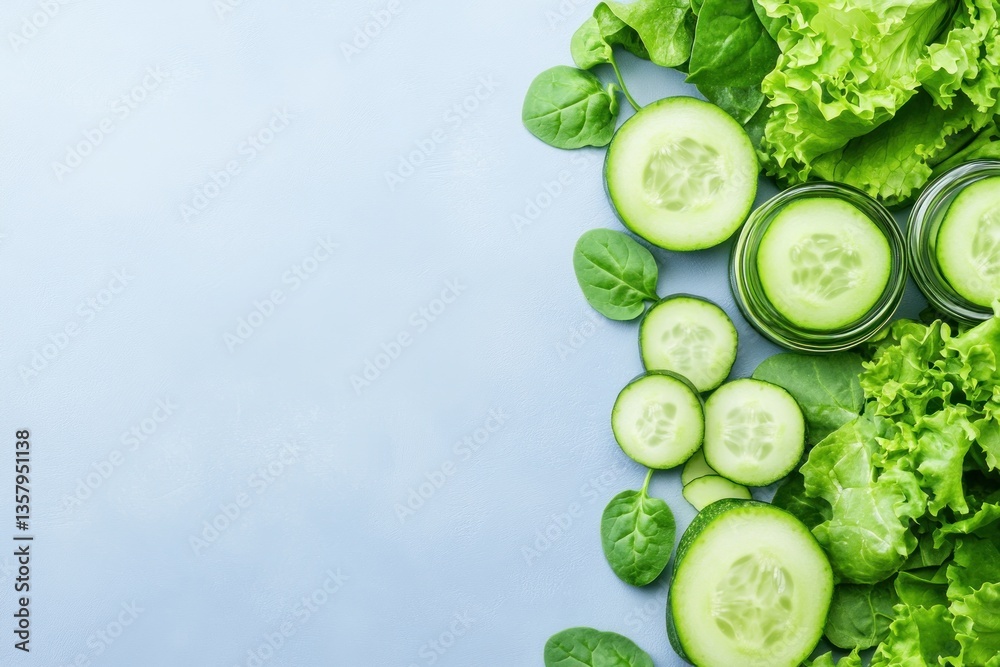 Fresh Cucumber Spinach Lettuce Ingredients Arranged Beautifully Fresh Cucumber Spinach Lettuce Ingredients Arranged Beautifully