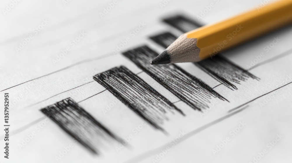 Fototapeta premium Pencil Resting on HandDrawn Graph Paper Analyzing Data Trends and Statistics