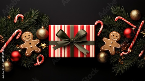 Festive Christmas Gift Surrounded By Treats And Decorations