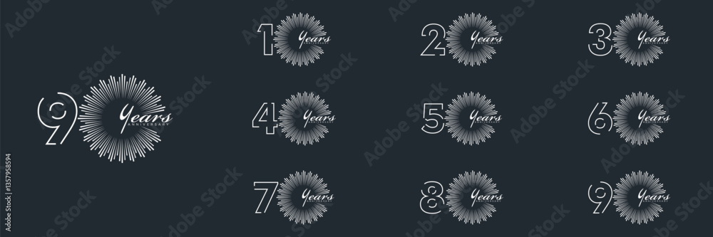 Fototapeta premium collection numbers Anniversary logo set icon vector design, black and white background