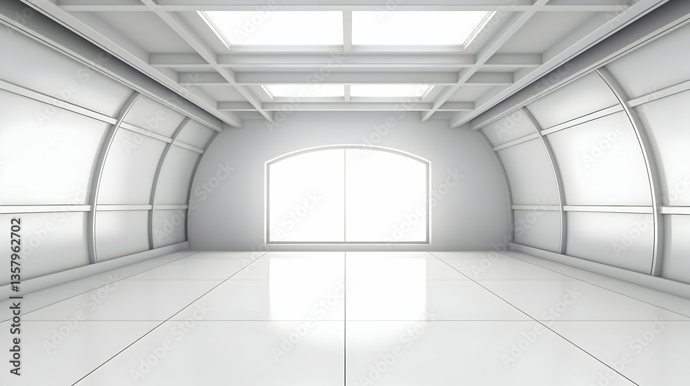 Spacious modern interior with bright windows and smooth white surfaces creating an airy atmosphere Spacious modern interior with bright windows and smooth white surfaces creating an airy atmosphere