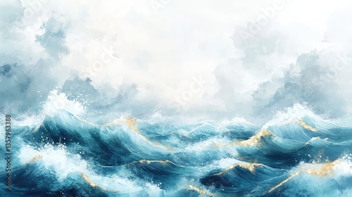 a watercolor painting of waves on a white background png and psd files