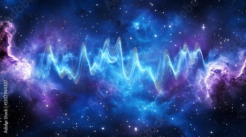 Cosmic phenomena featuring interstellar clouds mysterious energy waves on a vibrant blue purple background