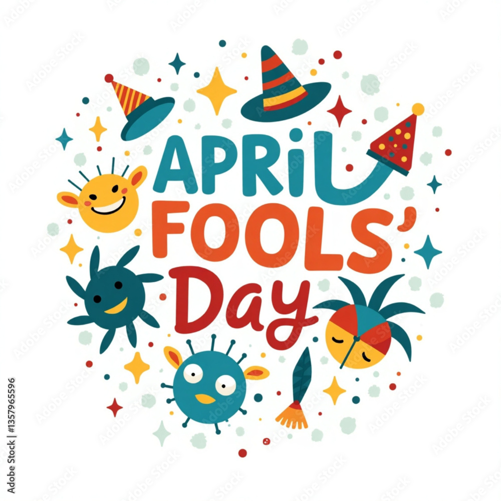 Fototapeta premium Vector Flat april fools day text and icon design. illustration isolated on white background. April fools` day concept.