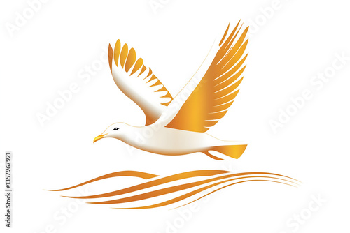 Wallpaper Mural Graceful Seagull Gliding Over Tranquil Coastal Waters Against a Golden Horizon Torontodigital.ca