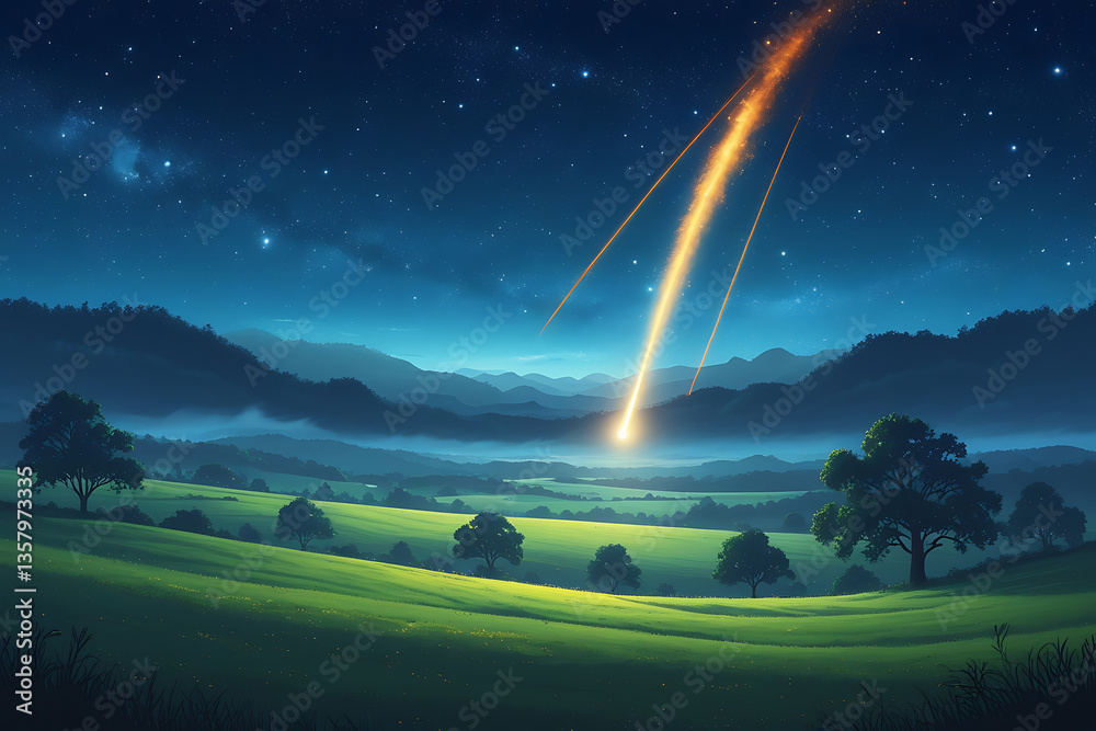 Obraz premium A subtle presence of moon is emphasized by an imaginative image featuring a new moon set against a backdrop night landscape with clouds