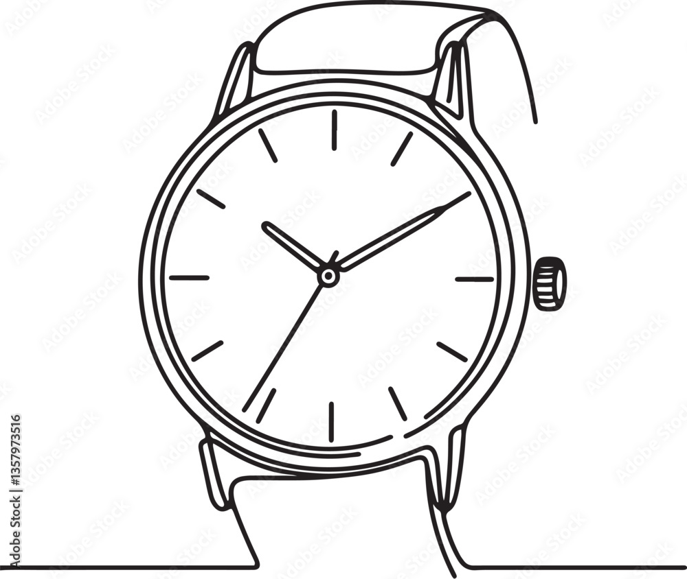 Line art wristwatch drawing featuring minimalist design Line art wristwatch drawing featuring minimalist design