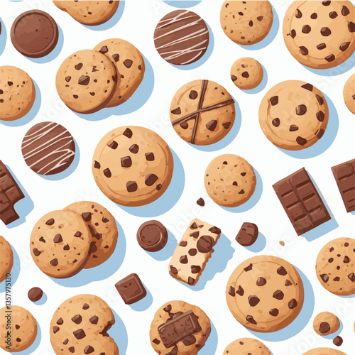 dessert, cookie, food, sweet, biscuit, bakery, background, chocolate, snack, delicious, homemade, brown, candy, isolated, chip, cake, bake, tasty, breakfast, pastry, fresh, closeup, vector, chips, cru