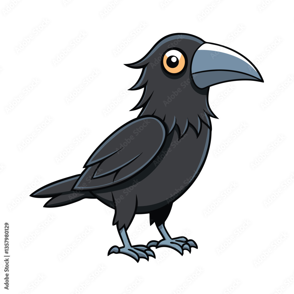 Obraz premium Cartoon Raven - Digital Illustration of a Black Crow