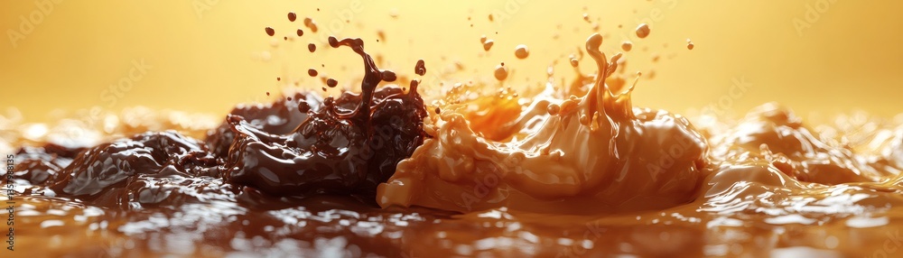 Fototapeta premium two liquid splashes, one dark and one light, colliding and creating a dynamic and artistic effect. The colors and textures of the liquids create a visually striking scene