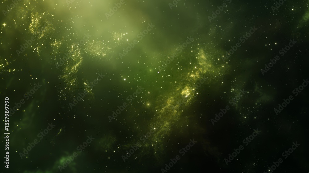 Fototapeta premium Abstract Green Galaxy: Space Background, Nebula, Cosmic Dust, Sparkling Stars, Universe Concept, Modern Wallpaper, Fantasy Backdrop