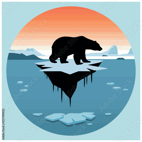 Melting Ice, Polar Bear Climate Change Awareness vector Design, Climate Change Awareness T Shirt Design.