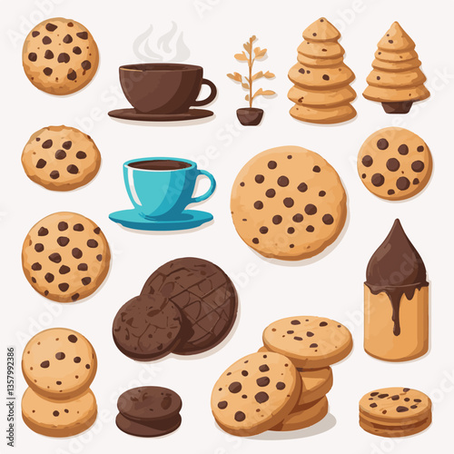 dessert, cookie, food, sweet, biscuit, bakery, background, chocolate, snack, delicious, homemade, brown, candy, isolated, chip, cake, bake, tasty, breakfast, pastry, fresh, closeup, vector, chips, cru