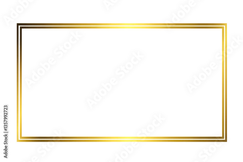 Golden rectangle frame isolated on transparent background. Shining gold border. Luxury blank border frame design. Creative mock up, template, banner, for text, design and decoration. Cut-out, PNG 
