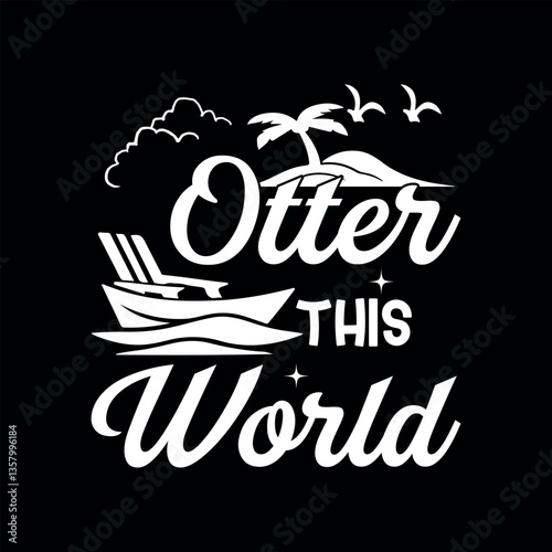 Creative 'Otter This World' Tropical Boat Design with Palms and Waves.