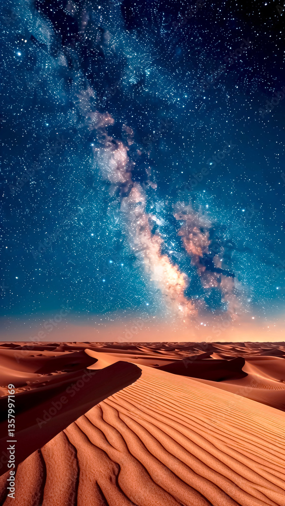 Desert Landscape Bathed in Starlight. Celestial Majesty, Cosmic Wonder, Starry Wilderness.