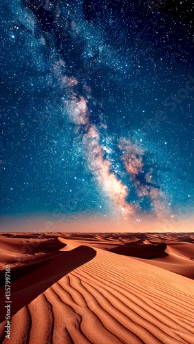 Obraz na płótnie Desert Landscape Bathed in Starlight. Celestial Majesty, Cosmic Wonder, Starry Wilderness. w salonie