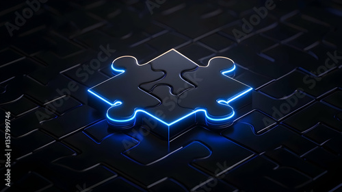 Glowing blue neon puzzle piece on dark background