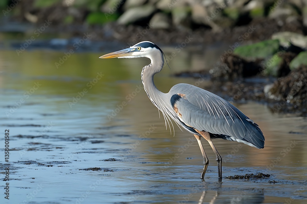 Naklejka premium Big blue heron ardea cinerea 