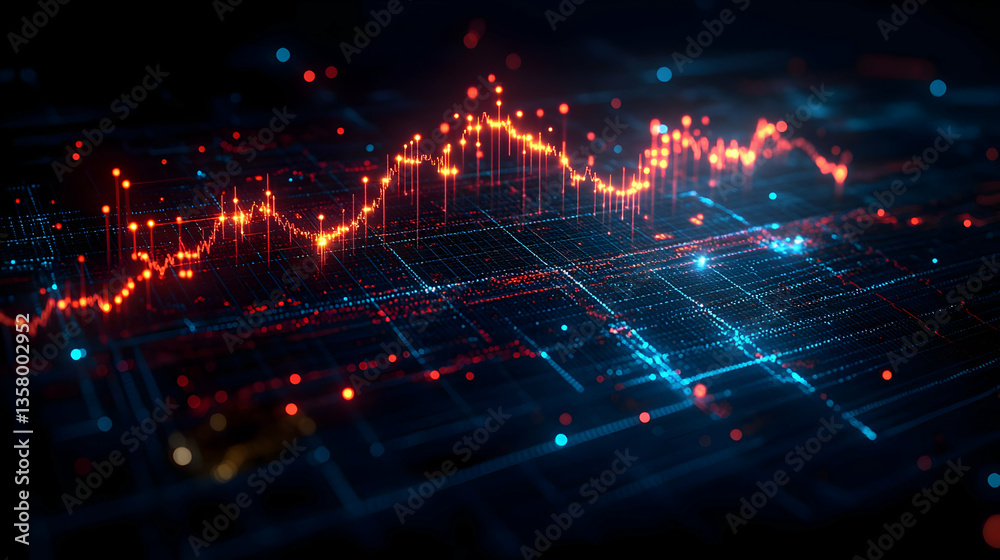 Abstract Data Visualization Graphic with Glowing Red and Blue Lines