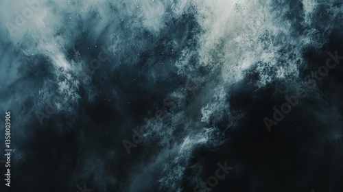 Ethereal Nebula Cloudscape: Celestial Cosmic Background With Stars And Dark Blue Hues, Space Abstract Design