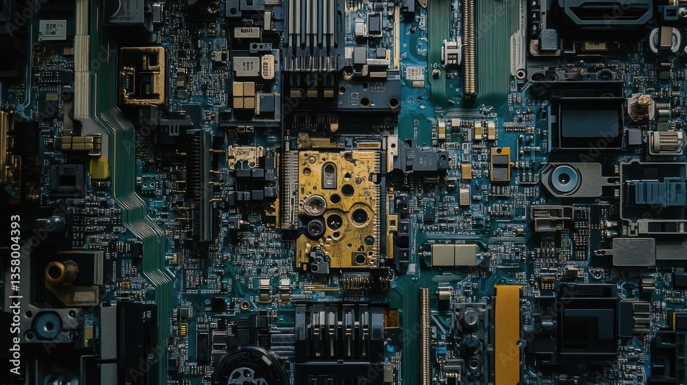 Complex electronic circuit board components detailed view Complex electronic circuit board components detailed view
